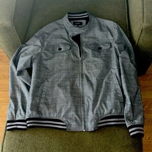 Men Glen plaid pattern bomber jacket (grey print)-L